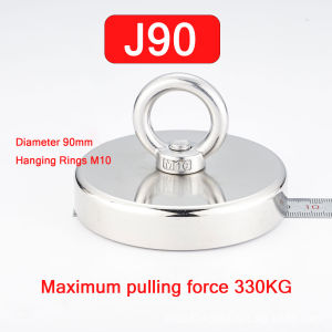 D90 Super Strong Fishing Magnet Heavy Duty Powerful Neodymium Magnet N52 with Countersunk Hole Eyebolt for Salvage Magnetic Pot
