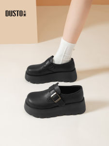 Giày Lười Đế Dày Màu Đen DUSTO Giày Lười Đế Xuồng Phong Cách Anh Mùa Thu Đông Giày Đế Cao Su Cho Nữ