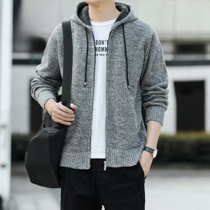 ROMON | Lormen Mens Open Cardigan Hoodie Spring Autumn New Stylish Loose Casual Knitted Sweater Zipper Jacket Fashion Urban Style Polyester Fiber