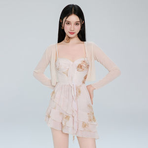 2025 New Womens One-Piece Swimsuit with Cover up Slimming High-End Sensation Pure Desire Vacation Hot Spring Skirt Style