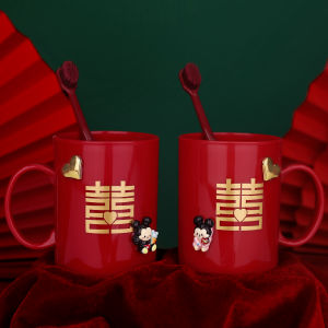 Wedding Couple Grooming Set Double Happiness Washing Cup Practical Decoration Gifts for Bridesmaids And Groomsmen Red Plastic