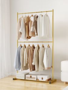 Double Layer Floor Standing Clothes Hanger Bedroom Coat Rack Indoor Home Simple Balcony Clothes Drying Rack Metal Craft