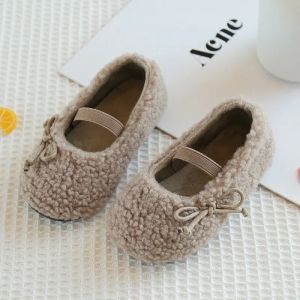 SHUNAICHI Slip On Shoes Girl Kids Velvet Furry Toddler Girls Shoes Cute Bowtie Princess Holiday Party Shoes Nice Children Footwear F10203