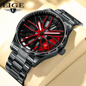 LIGE Fashion Wheel Luxury Men Watch Waterproof Rotary Sport Car Rim Men Watch High Quality Best Selling Quartz Watches For Men + Box