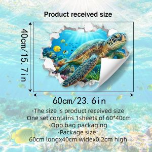 3D Sea Turtle Wall Decal Breakthrough Underwater Ocean Scene Peel and Stick Wall Sticker Removable Vinyl Art for Kids Bedroom