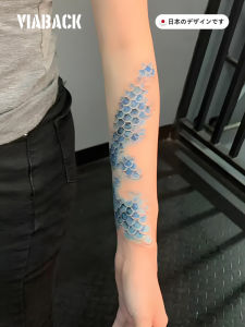 Blue Fish Scale Temporary Tattoo Stickers Atmosphere Sensation Romantic Gradient Blue Scale Body Scar Covering Tattoo Decals