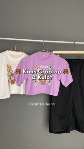 Setelan Crop Top Kulot Anak Perempuan Karakter Labubu | Baju Set Cewek Viral 6 8 10 12 14 tahun