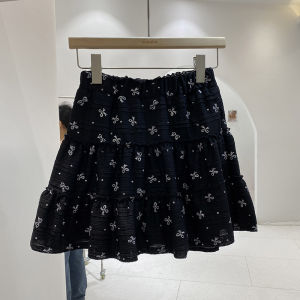 Mùa Hè Năm 2024 Mới Phong Cách Hàn Quốc Dễ Thương Hoa Màu Đen Váy Bánh Kem Nữ Thon Gọn Cao Vòng Eo Dáng Chữ A Váy Ngắn Quần Áo Làm Việc