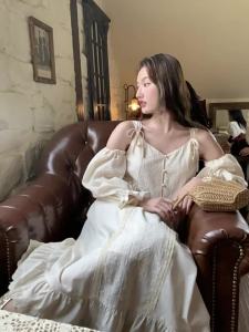 NIHAOKANONG | Đầm Suông Mùa Hè Có Cổ Kiểu Nơ Tay Rời