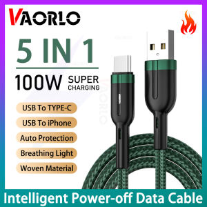 VAORLO 100W Super Charging Cable USB To Type C Automatically Cut Off Power After Full Charge USB-A to IOS With Breathing Light Braided Wire Compatible With iPhone For Huawei Xiaomi All Smartphones
