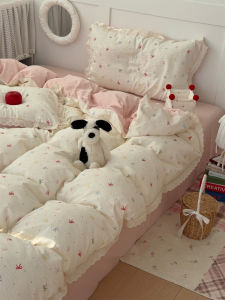 Soft Korean Style Four Piece Bedding Set Student Three Piece Set Colorful Lace Trimmed Skin-friendly Bedding for Teen Girls