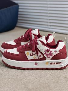 Red Wine Color Shoes Casual Board Shoes for Women Strawberry Bear All-Match Spring Autumn 2025 New Style Low Heel round Toe