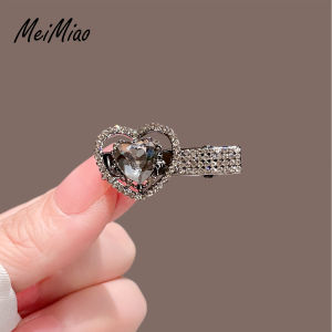 Small Hairclip Womens Side Broken Hairpin Headdress 2024 New Arrival Elegant Black Crystal Heart Bangs Duckbill Clip