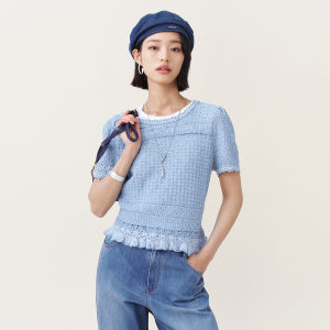 V·grass/V-GRASS | Áo Thun Dệt Kim Tay Ngắn Viền Crochet