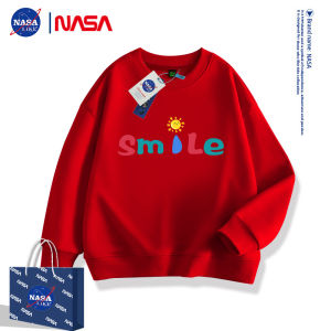 NASA Collaborative Fleece Childrens Hoodie Spring Autumn Letter Print Smiley Face Kids Clothing Parent-Child Matching Red