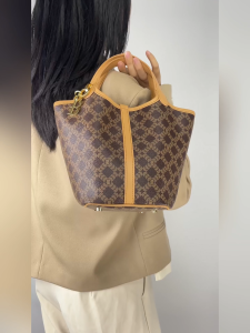 Royal Bagger Signature Coated Canvas & Vegetable-Tanned Cowhide Leather Bucket Bag Casual Handbag for Women Tote Bags 4260