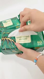 Combo 03 gói khăn mặt khô đa năng Lamy 60 tờ dạng gói rút không mùi dùng lau mặt tẩy trang khăn lau cho bé