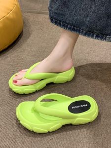 Thick Heel Womens Summer Outdoor Sandals Trendy Anti-Slip Heightening Flip Flops mid Heel Simple 2025 New Beach Slippers