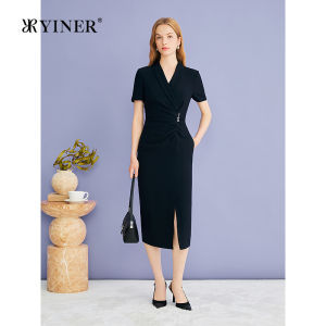 YINER | Đầm Crepe Pha Sợi Dài Mới Mùa Hè Có Cổ Bẻ