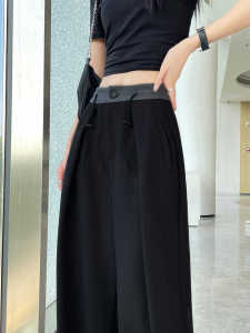 Black Suit Wide Leg Pants Womens Spring Autumn New High Waist Drape Loose Slimming Design Casual Floor-Length Pants