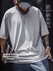 MADEN | Retro Deconstruction Double Knit Collar Quick-Drying Zipper Loose T-Shirt