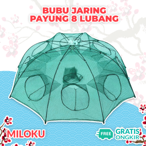 Miloku Perangkap Bubu Payung 8 Lubang Alat Jaring Pancing Jala Ikan Udang Kepiting Lele Lobster Sungai Laut Danau Fish Trap Net