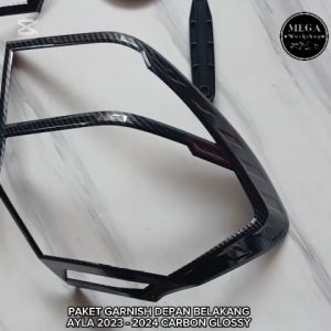Paket Cover Garnish Lampu Depan Belakang Mobil Ayla 2023 - 2024 Carbon Glossy