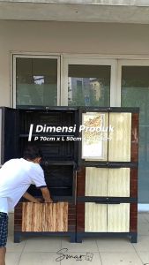 Lemari Plastik 4 Susun Jumbo Rak Gantung Motif Kayu Randu Pakaian Serbaguna Cermin Full Kunci Murah Awet Kokoh DVP