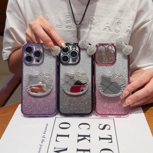 Infinix Smart 8 8 Pro 9 Hot 30 30i 40i 40 Pro 50 50i Note 30 30 Pro 40 40 Pro cermin kitty reben sarung fon 2 in 1 gradient transparent shining diamond ribbon mirror phone case casing cover 手机壳
