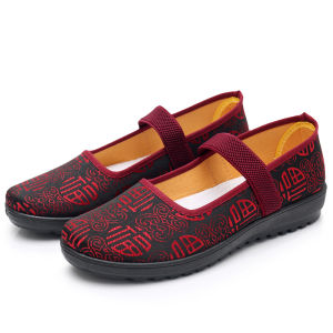 New Soft Bottom Breathable Anti-Slip Traditional Beijing Cloth Shoes for Elderly Women Comfortable Low Heel round Toe Slip-On