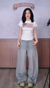 Áo thun babytee co giãn ôm body in hình USA - KILL SYSTEM
