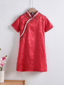 Girls Cheongsam New Arrival Chinese Style Red Tang Suit Festive Princess Dress Western Style Summer Dress Childrens Costume