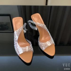 Giày Cao Gót Nữ Mùa Hè Kiểu Quai Ngang Đính Ngọc Trai Mũi Nhọn Kiểu Dáng Thanh Lịch Chất Liệu PVC Siêu Cao Gót Dễ Mang.