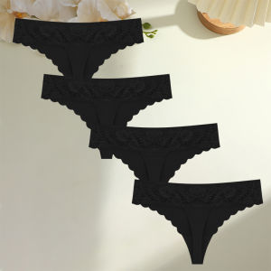 กางเกงชั้นในลูกไม้เซ็กซี่ผู้หญิง 4 ชิ้น ลายดอกไม้ ผ้าไหมน้ำแข็ง สีพื้น ทีแบ็ค ระบายอากาศ นุ่ม สบาย