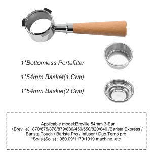 Bộ Lọc Cà Phê Không Đáy 54mm Cho Máy Pha Cà Phê Espresso Tương Thích Với Breville Sage 870 878 879 Giỏ Lọc Cà Phê Bằng Kim Loại Dụng Cụ Pha Chế Barista