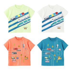 Summer New Mens Cotton T-shirt Childrens Short Sleeve Shirt Half Sleeve T-shirt Thin Upper Apparel for Boys Cartoon Car Pattern