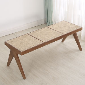 Solid Wood Rattan Boho Style High Bench