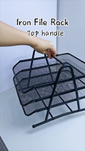 3-Tier Iron File Rack Desk Organizers Document Classification Multi layer Pull-out Design Metal Mesh