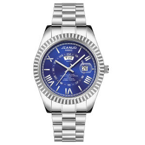 Fashion Trendy Mens Watch Stainless Steel with Roman Pattern Calendar Date Function Mens Quartz Watch