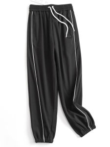 กางเกงขายาวทรงตรงผู้หญิงฤดูใบไม้ร่วง/ฤดูหนาว กางเกงขายาวทรงหลวมเอวยางยืด ผ้าขนแกะหนา อบอุ่น กางเกงขายาวลำลอง ทรงหลวม แฟชั่นฤดูใบไม้ร่วง