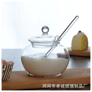 350ML Transparent Sugar with Lid Spoon Jar Clear Glass Jar Storage Container Glass Honey Jar with Lid and Glass Stirrer Transpar
