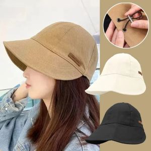 Womens Foldable Sunhat Summer Outdoor Beach Fisherman Hat Sunscreen UV Protection Cap Adjustable Cotton Wide Brim Bucket Caps