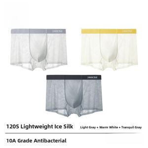 Miiow | MiiOW Ice Silk Mens Underwear 2025 New Summer Thin Seamless Youth Boys Boxer Shorts Anti-Bacterial Nylon Fabric Mid Waist Design