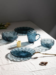 NERVISHI | Blue Antique Carved Thickened Glass Tableware
