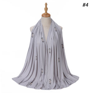 Premium Ribbed Jersey Hijab Muslim Plain Scarf Crepe Rhinestone Hijab Soft Islamic Shawls Wraps Headband Voile Femme Musulman