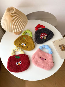 Cute Cartoon Plush Mobile Phone Bag Crossbody Handbag Womens Compact Storage Bag Parent-Child Outdoor Bag Soft Velvet Lining