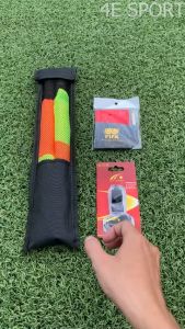 Set 3 món đồ trọng tài bóng đá 2 cờ biên bằng kim loại thẻ vàng đỏ còi