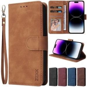 ZZXX Leather Wallet Phone Case For iPhone Air 17 Pro Max 16e 16 Plus 15 Magnetic Flip Card Slot Bracket Holder Cover