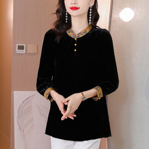 Gold Velvet Womens Shirt Mid-Year Fashionable Base Layer Top Large Size Mommy Elegant Small Shirt Spring Autumn New Arrival