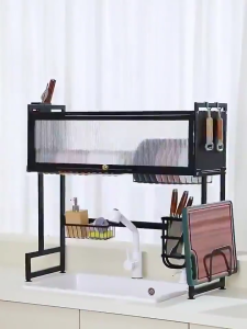 Kệ Chén đa năng có nắp đậy Kệ để chén bát thép chống gỉ cao 1/2 Tầng Kệ Để Chén Đĩa Trên Bồn Rửa Bát